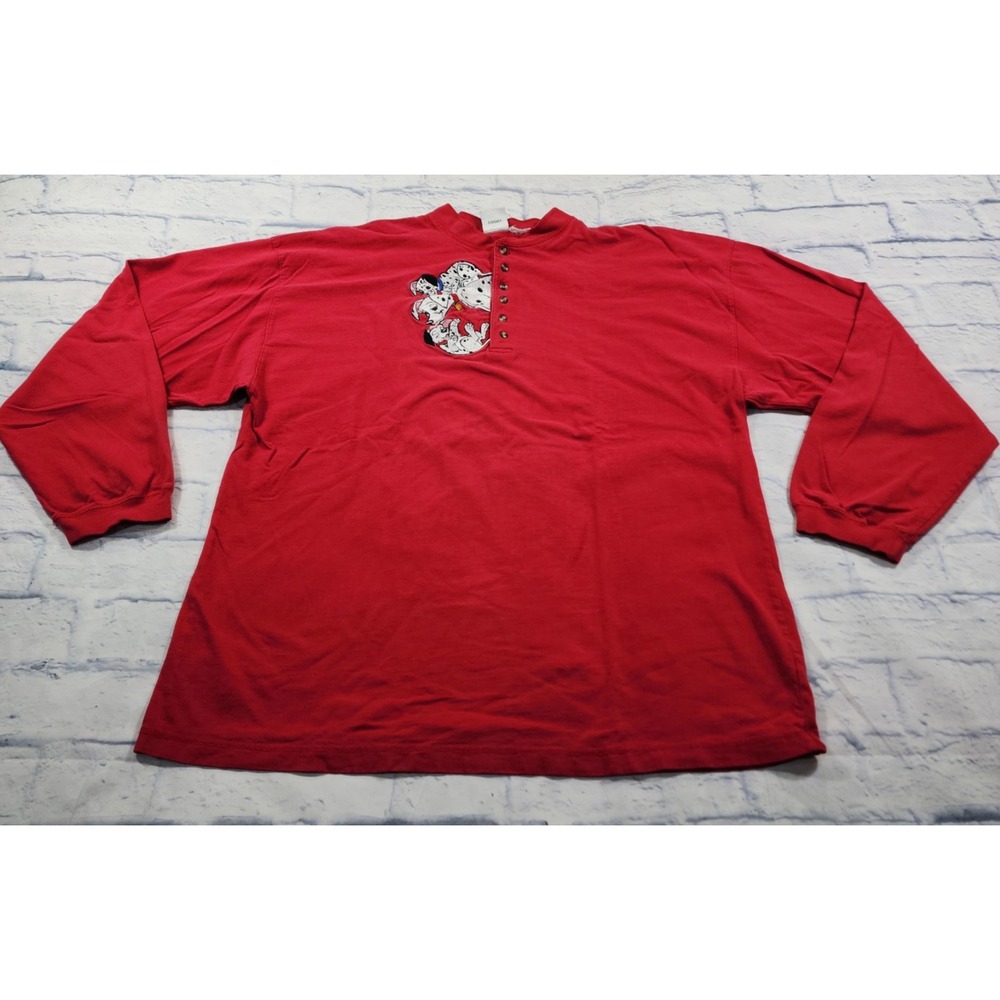 101 Dalmatians SIZE XL Embroidered  Shirt Red Henley Disney Mickey Inc VINTAGE